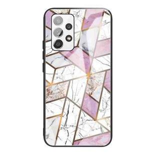 For Samsung Galaxy A32 4G (EU Version) Abstract Marble Pattern Glass Protective Case(Rhombus White Purple)