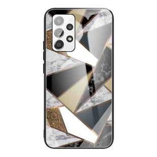 For Samsung Galaxy A32 5G Abstract Marble Pattern Glass Protective Case(Rhombus Golden)
