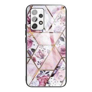 For Samsung Galaxy A32 5G Abstract Marble Pattern Glass Protective Case(Rhombus Rose)