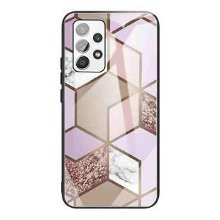 For Samsung Galaxy A32 5G Abstract Marble Pattern Glass Protective Case(Rhombus Orange Purple)
