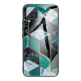 For Samsung Galaxy A42 5G Abstract Marble Pattern Glass Protective Case(Rhombus Dark Green)