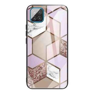 For Samsung Galaxy A42 5G Abstract Marble Pattern Glass Protective Case(Rhombus Orange Purple)