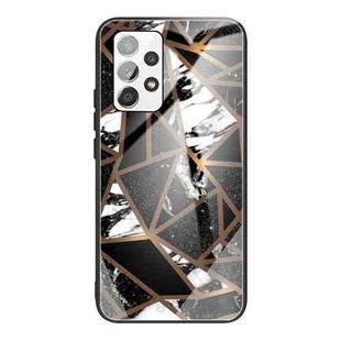 For Samsung Galaxy A72 5G / 4G Abstract Marble Pattern Glass Protective Case(Rhombus Black)