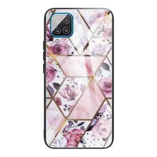 For Samsung Galaxy F62 / M62 Abstract Marble Pattern Glass Protective Case(Rhombus Rose)