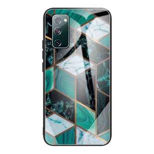 For Samsung Galaxy S20 FE Abstract Marble Pattern Glass Protective Case(Rhombus Dark Green)