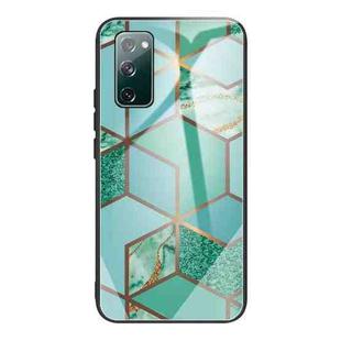 For Samsung Galaxy S20 FE Abstract Marble Pattern Glass Protective Case(Rhombus Green)