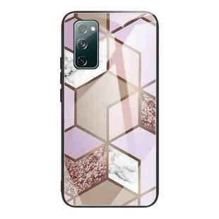 For Samsung Galaxy S20 FE Abstract Marble Pattern Glass Protective Case(Rhombus Orange Purple)