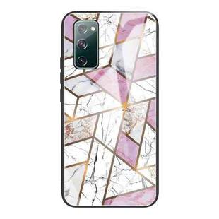 For Samsung Galaxy S20 FE Abstract Marble Pattern Glass Protective Case(Rhombus White Purple)