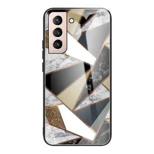 For Samsung Galaxy S21 5G Abstract Marble Pattern Glass Protective Case(Rhombus Golden)