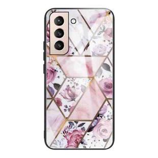 For Samsung Galaxy S21 5G Abstract Marble Pattern Glass Protective Case(Rhombus Rose)