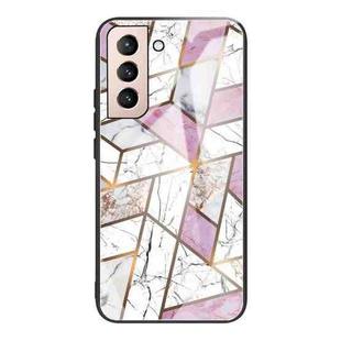 For Samsung Galaxy S21 5G Abstract Marble Pattern Glass Protective Case(Rhombus White Purple)