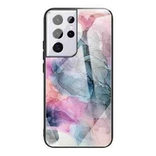 For Samsung Galaxy S21 Ultra 5G Abstract Marble Pattern Glass Protective Case(Abstract Multicolor)