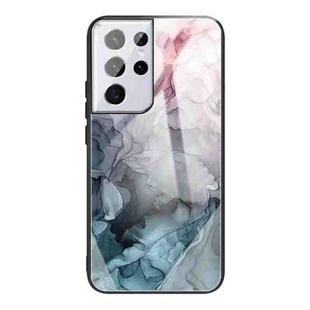 For Samsung Galaxy S21 Ultra 5G Abstract Marble Pattern Glass Protective Case(Abstract Light Pink)