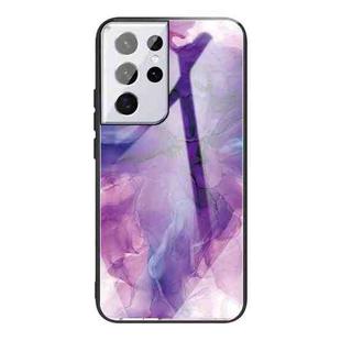 For Samsung Galaxy S21 Ultra 5G Abstract Marble Pattern Glass Protective Case(Abstract Purple)