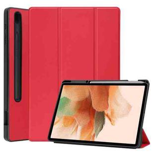 For Samsung Galaxy Tab S7 Lite T730 / T735 / Tab S7 FE T736  Pure Color Horizontal Flip TPU + PU Leather Case with Three-folding Holder & Sleep / Wake-up Function & Pen Slot(Red)
