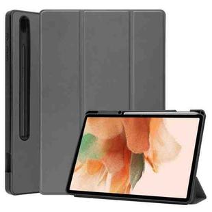 For Samsung Galaxy Tab S7 Lite T730 / T735 / Tab S7 FE T736  Pure Color Horizontal Flip TPU + PU Leather Case with Three-folding Holder & Sleep / Wake-up Function & Pen Slot(Gray)