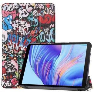 For Huawei Honor X7 / MatePad T8 Custer Painted TPU Smart Tablet Leather Case with Tri-Fold Bracket & Pen Slot(Graffiti)