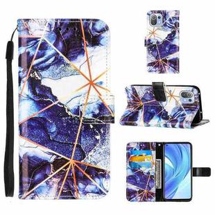 For Xiaomi Mi 11 Lite Marble Stitching Horizontal Flip PU Leather Case with Holder & Card Slots & Wallet & Lanyard(Navy Blue)