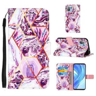 For Xiaomi Mi 11 Lite Marble Stitching Horizontal Flip PU Leather Case with Holder & Card Slots & Wallet & Lanyard(Purple)