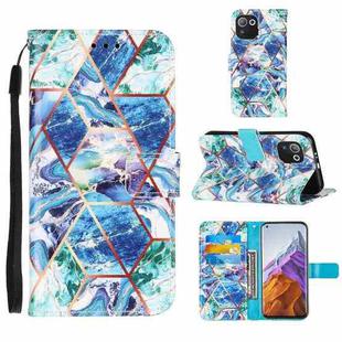 For Xiaomi Mi 11 Pro Marble Stitching Horizontal Flip PU Leather Case with Holder & Card Slots & Wallet & Lanyard(Blue Green)