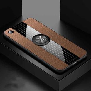 For OPPO A3 XINLI Stitching Cloth Textue Shockproof TPU Protective Case with Ring Holder(Brown)