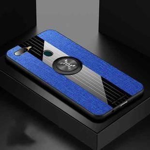 For OPPO A7 XINLI Stitching Cloth Textue Shockproof TPU Protective Case with Ring Holder(Blue)