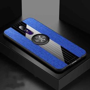 For OPPO A9 XINLI Stitching Cloth Textue Shockproof TPU Protective Case with Ring Holder(Blue)