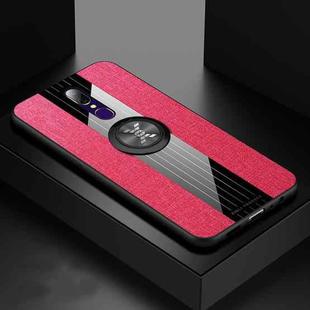For OPPO A9 XINLI Stitching Cloth Textue Shockproof TPU Protective Case with Ring Holder(Red)