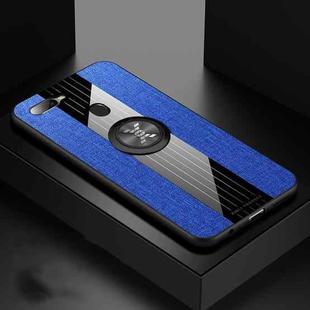 For OPPO A7X / F9 XINLI Stitching Cloth Textue Shockproof TPU Protective Case with Ring Holder(Blue)