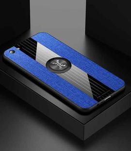 For OPPO R9S Plus XINLI Stitching Cloth Textue Shockproof TPU Protective Case with Ring Holder(Blue)