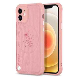 For iPhone 11 Pro Max Astronaut Pattern Electroplating Push Button Shockproof TPU Magsafe Case (Pink)