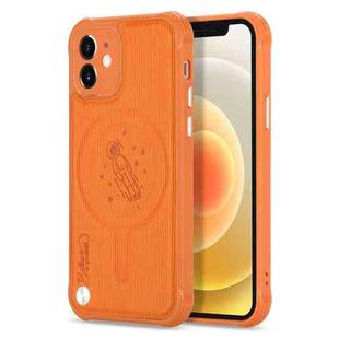 For iPhone 12 mini Astronaut Pattern Electroplating Push Button Shockproof TPU Magsafe Case (Orange)