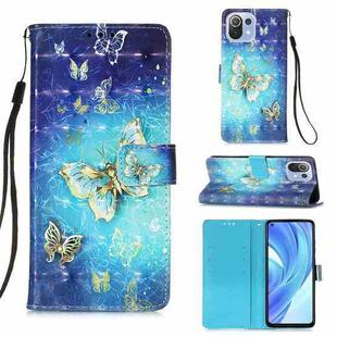 For Xiaomi Mi 11 Lite 3D Painting Horizontal Flip Leather Case with Holder & Card Slot & Wallet & Lanyard(Gold Butterfy)