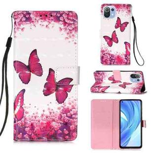 For Xiaomi Mi 11 Lite 3D Painting Horizontal Flip Leather Case with Holder & Card Slot & Wallet & Lanyard(Rose Red Butterfly)