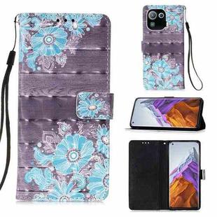 For Xiaomi Mi 11 Pro 3D Painting Horizontal Flip Leather Case with Holder & Card Slot & Wallet & Lanyard(Blue Flower)