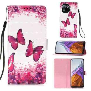 For Xiaomi Mi 11 Pro 3D Painting Horizontal Flip Leather Case with Holder & Card Slot & Wallet & Lanyard(Rose Red Butterfly)