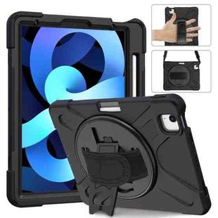 Shockproof Colorful Silicone + PC Protective Case with Holder & Shoulder Strap & Hand Strap For iPad Pro 11 2022 / 2021 / 2020 / 2018 /  Air 4 2020 (Black)