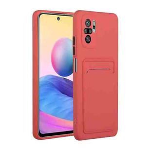 For Xiaomi Redmi Note 10 Card Slot Design Shockproof TPU Protective Case(Plum Red)