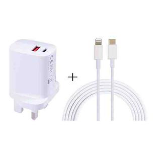 E087 20W USB-C / Type-C + USB Ports Charger with 100W Type-C to 8 Pin Fast Charging Cable 1m, UK Plug