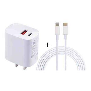 U087 20W USB-C / Type-C + USB Ports Charger with 100W Type-C to 8 Pin Fast Charging Cable 1m, US Plug
