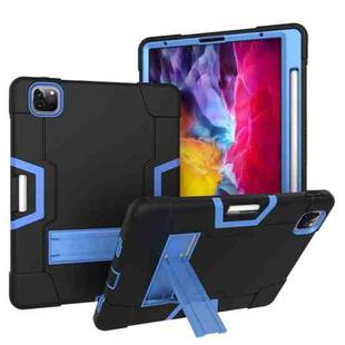 Contrast Color Robot Shockproof Silicone + PC Protective Case with Holder & Pen Slot For iPad Pro 12.9 (2018) / (2020)(Black + Blue)
