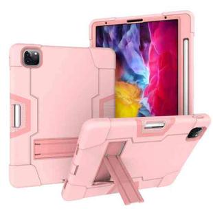 Contrast Color Robot Shockproof Silicone + PC Protective Case with Holder & Pen Slot For iPad Pro 12.9 (2018) / (2020)(Rose Gold)