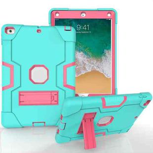 Contrast Color Robot Shockproof Silicone + PC Protective Case with Holder For iPad 9.7 (2017) / (2018)(Mint Green + Rose Red)