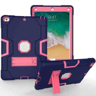 Contrast Color Robot Shockproof Silicone + PC Protective Case with Holder For iPad 9.7 (2017) / (2018)(Navy Blue + Rose Red)