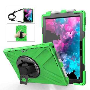 For Microsoft Surface Pro 4 / 5 / 6 / 7 / 7+ Shockproof Colorful Silicone + PC Protective Case with Holder & Hand Strap & Pen Slot(Green)