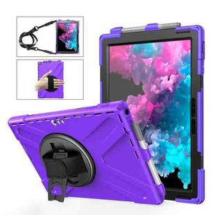 For Microsoft Surface Pro 4 / 5 / 6 / 7 / 7+ Shockproof Colorful Silicone + PC Protective Case with Holder & Hand Strap & Pen Slot(Purple)