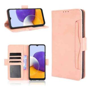 For Samsung Galaxy A22 5G Skin Feel Calf Pattern Horizontal Flip Leather Case with Holder & Card Slots & Photo Frame(Pink)
