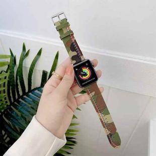 Three Lines Canvas Watch Band For Apple Watch Series 8&7 41mm / SE 2&6&SE&5&4 40mm / 3&2&1 38mm(Camouflage Green)