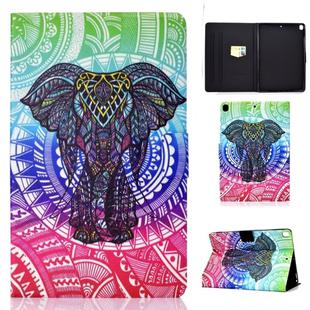 For iPad 10.2 2021 / 2020 / 2019 Colored Drawing Horizontal Flip Leather Case with Holder & Card Slots & Sleep / Wake-up Function(Elephant)