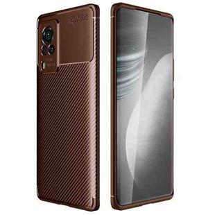 For vivo X60 Pro (Global Official Version) Carbon Fiber Texture Shockproof TPU Case(Brown)